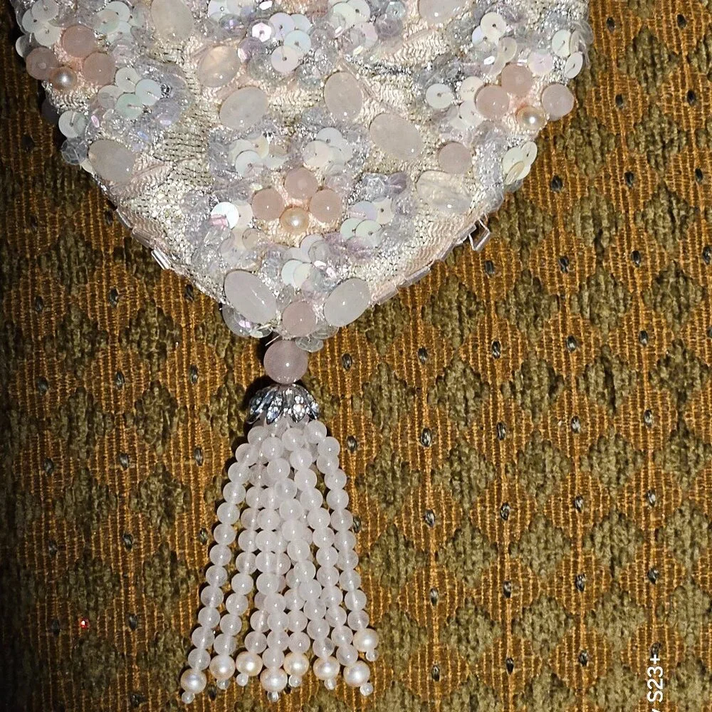 VERY RARE STATEMENT HAUTE COUTURE SIMAN TU PINK PEARL CRYSTAL EVENING BAG CLUTCH